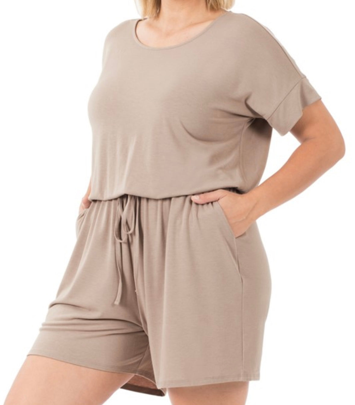 Plus Size Ash Mocha Romper w/Elastic Waist