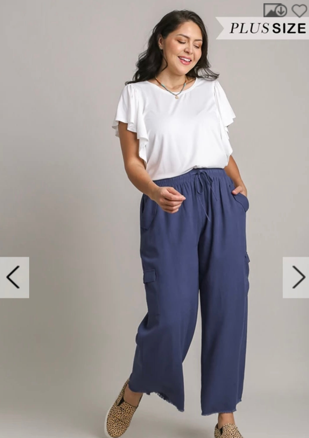 Linen Blend Cargo Pants w/ Side Pockets and Frayed Hem