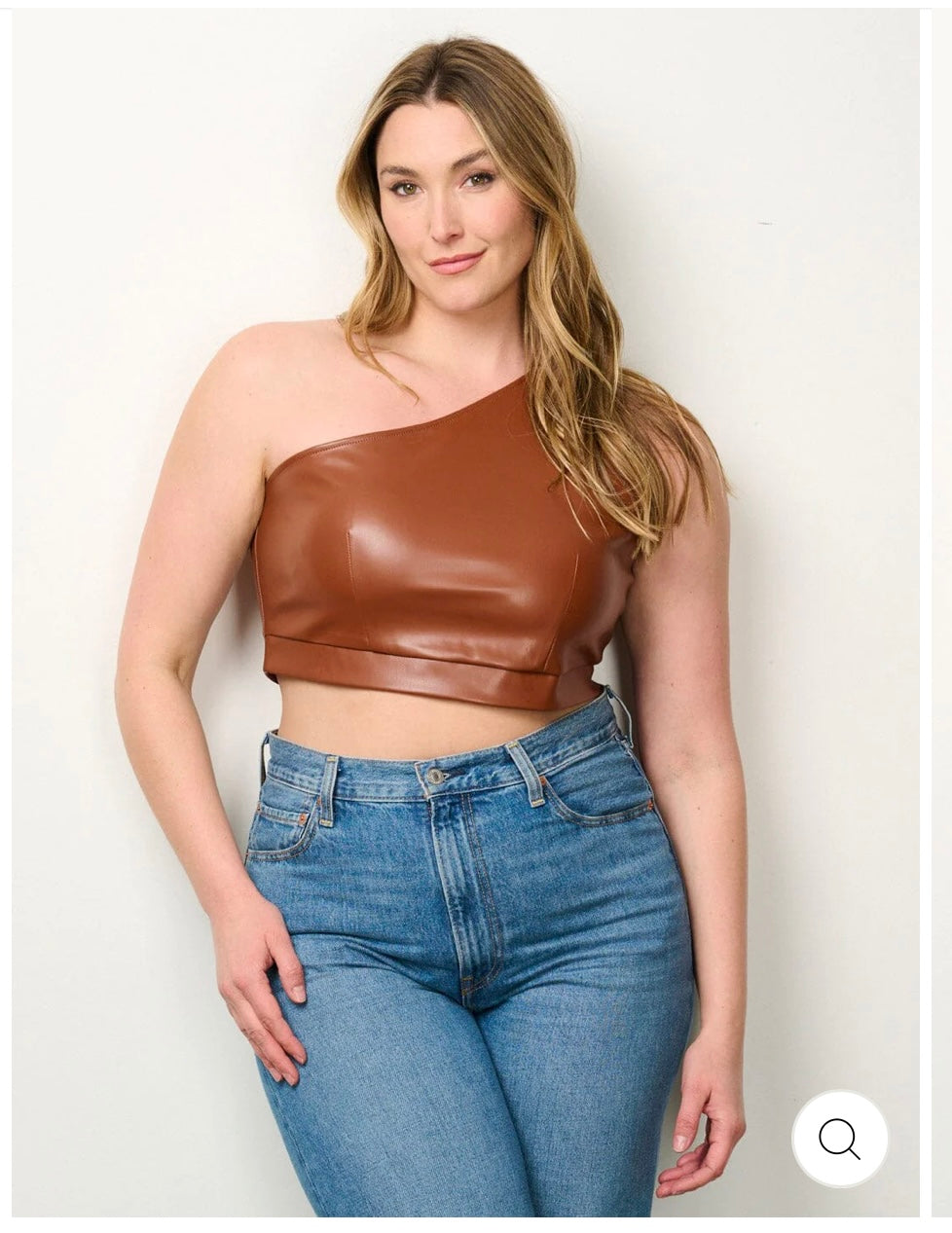 Plus Size One Shoulder Pleather Crop Top