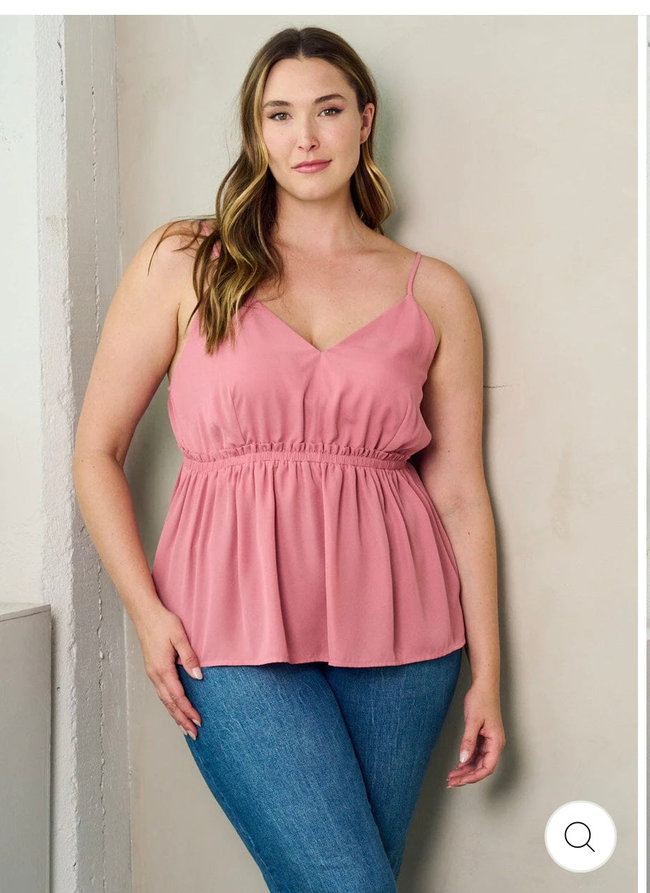 Plus Size Sleeveless V-Neck Elastic Waist Tank Top