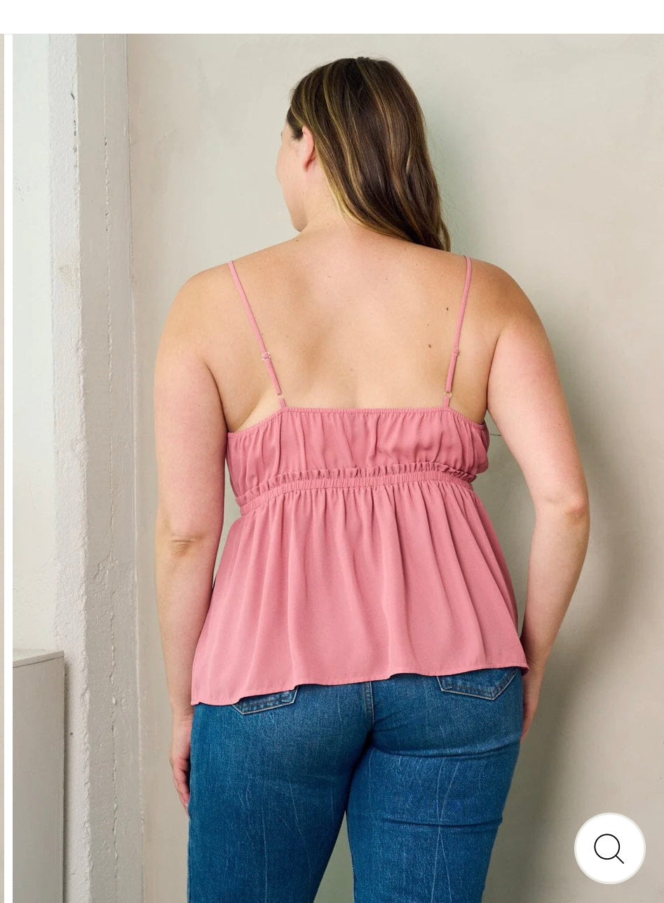 Plus Size Sleeveless V-Neck Elastic Waist Tank Top